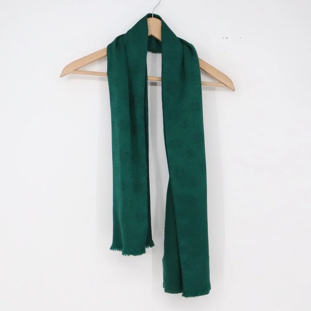 Stefano Scarf Unisex One Size Jacquard Damask Forest Green Fringed Excellent